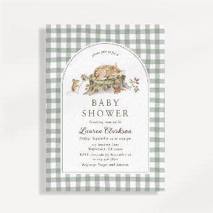 Green Gingham Woodland Baby Shower Invitation
