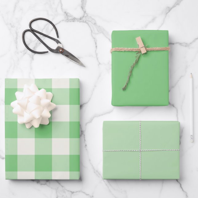 Green Gingham Wrapping Paper Sheet (Front)