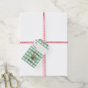Green Gingham Wreath Custom Names Gift Tags