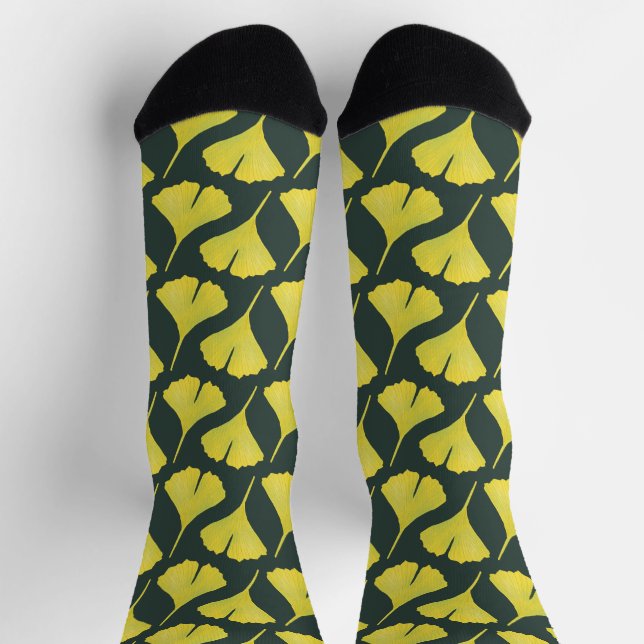 Green Gingko Leaf Nature Lover Botanical Fun Socks (Top)
