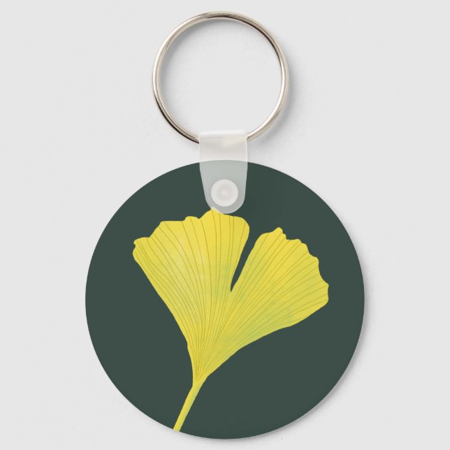 Green Gingko Leaf Nature Lover Botanical Pattern Key Ring (Front)