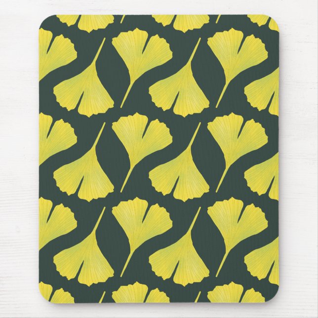 Green Gingko Leaf Nature Lover Botanical Pattern Mouse Mat (Front)