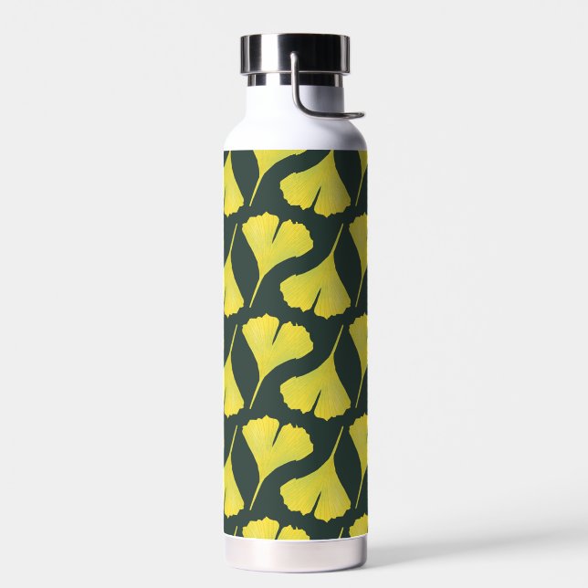 Green Gingko Leaf Nature Lover Botanical Pattern Water Bottle (Left)