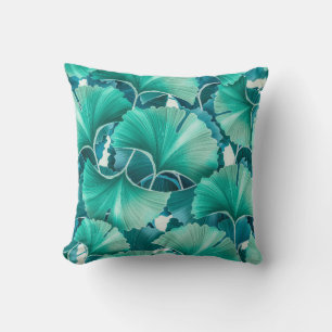 Green ginkgo biloba illustration pattern cushion