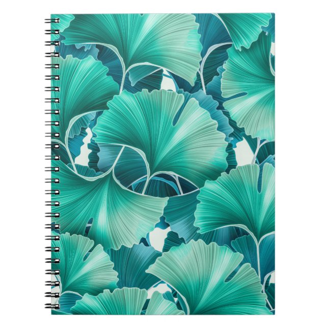 Green ginkgo biloba illustration pattern notebook (Front)