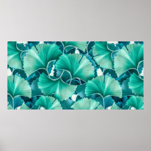 Green ginkgo biloba illustration pattern poster