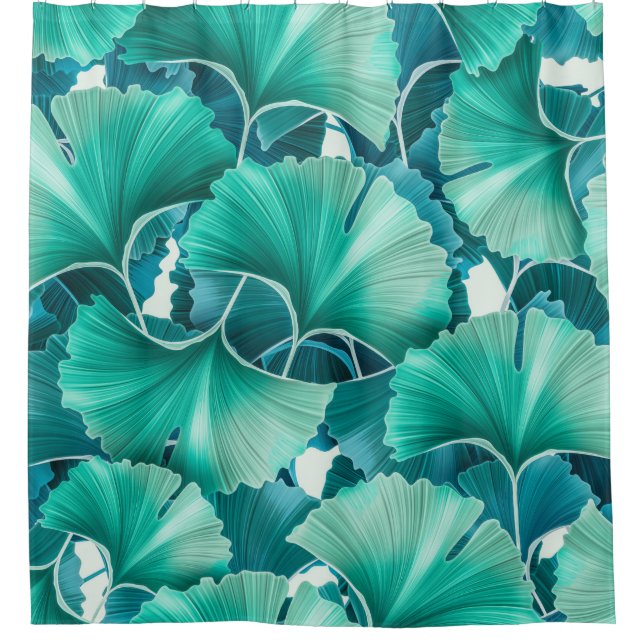 Green ginkgo biloba illustration pattern shower curtain (Front)