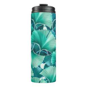 Green ginkgo biloba illustration pattern thermal tumbler