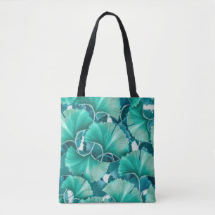 Green ginkgo biloba illustration pattern tote bag