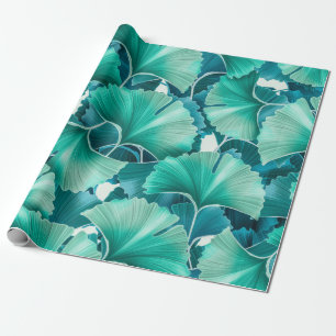 Green ginkgo biloba illustration pattern wrapping paper