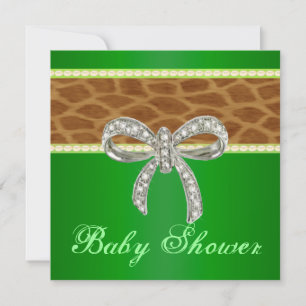Green Giraffe Diamond Bow Baby Shower Invitation