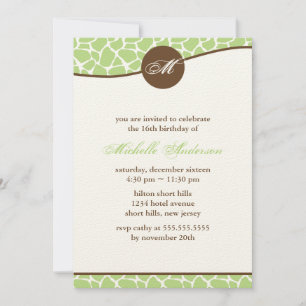 Green Giraffe Pattern Birthday Invitation