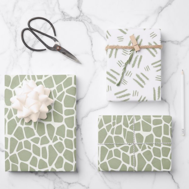 Green Giraffe Print Birthday Wrapping Paper Sheet (Front)