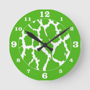 Green Giraffe Print Round Clock