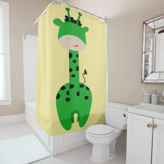 Green Giraffe Shower Curtain (In Situ)