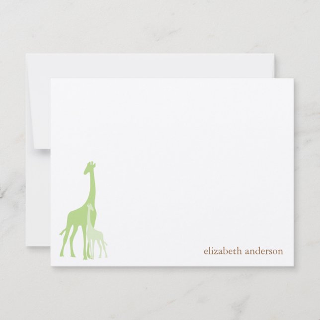 Green Giraffes Flat Thank You Card (Front)