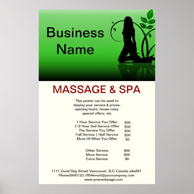 Green girl Spa Massage Beauty Salon Poster (Front)