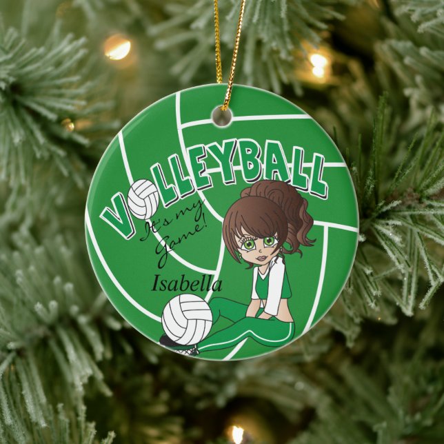 Green Girly Volleyball Ceramic Tree Decoration (Tree)