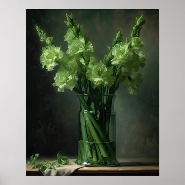 Green Gladiolus Flowers Art Print Poster (Front)