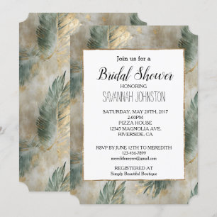 Green Glam Chic Gold Tropical Leaves Bridal Shower Invitation