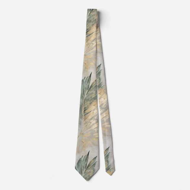 Green Glam Chic Gold Tropical Leaves  Tie (Front)