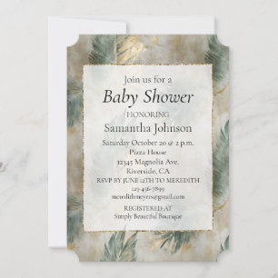 Green Glam Chic Gold White Tropical Leaves Invitation