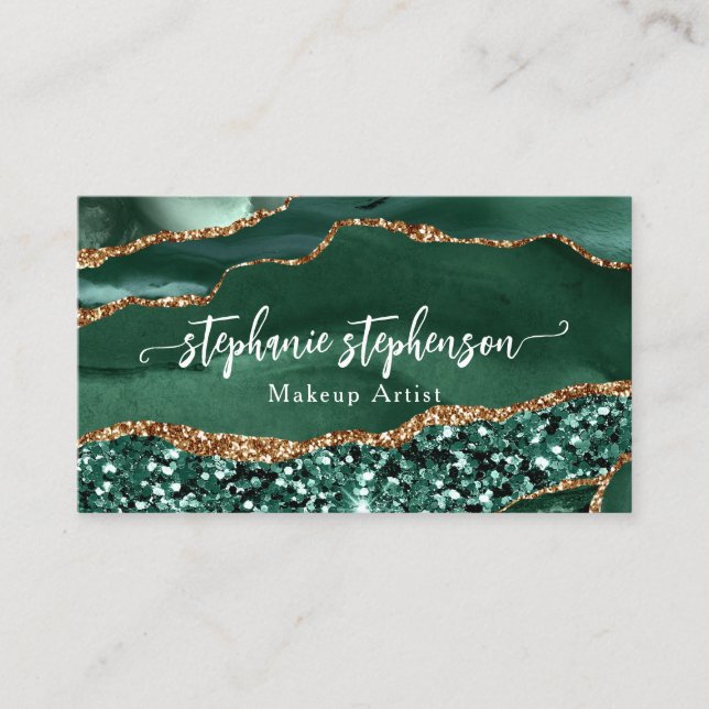 Green Glam Glitter Agate Fashion Stylist Modern Business Card (Front)