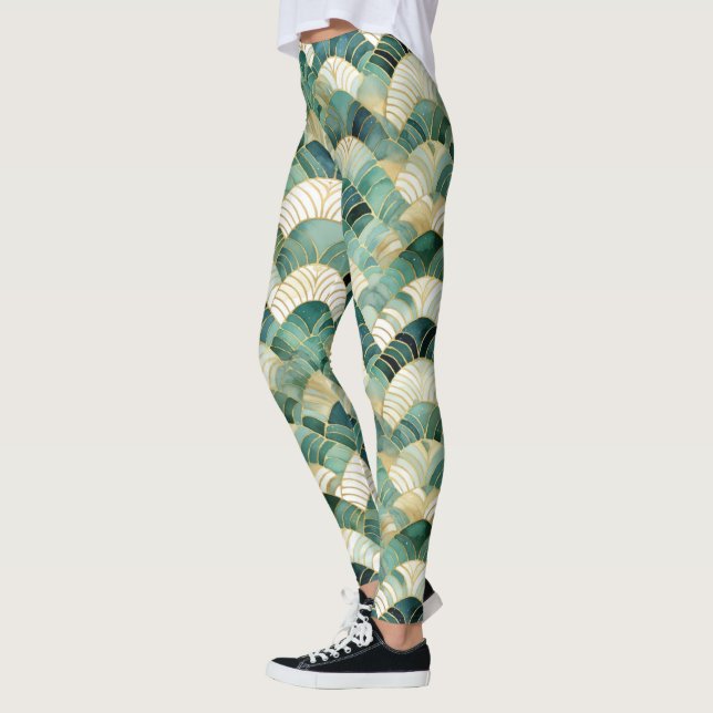 Green Glam Gold Abstract Leggings (Left)