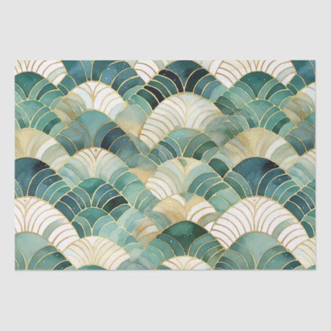 Green Glam Gold Abstract Tissue Paper (Front)