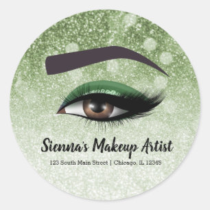 Green glam lashes eyes   makeup artist classic round sticker