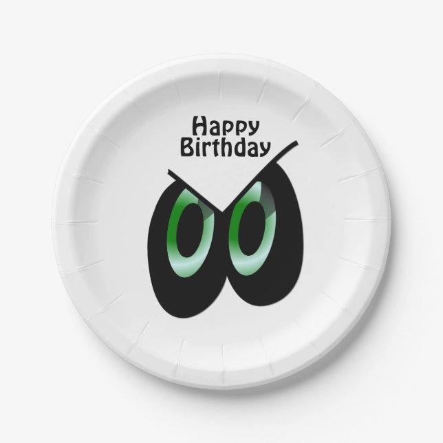 Green Glare Cartoon Eyes Birthday Paper Plate (Front)