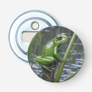 Green Glass Frog On Reeds At The River, Bottle Opener