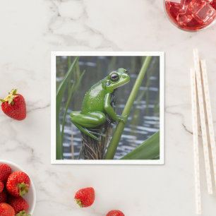 Green Glass Frog On Reeds At The River, Napkin