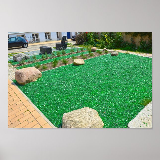 Green Glass Mulch in Garden in Schwerin, Germany Poster (Front)