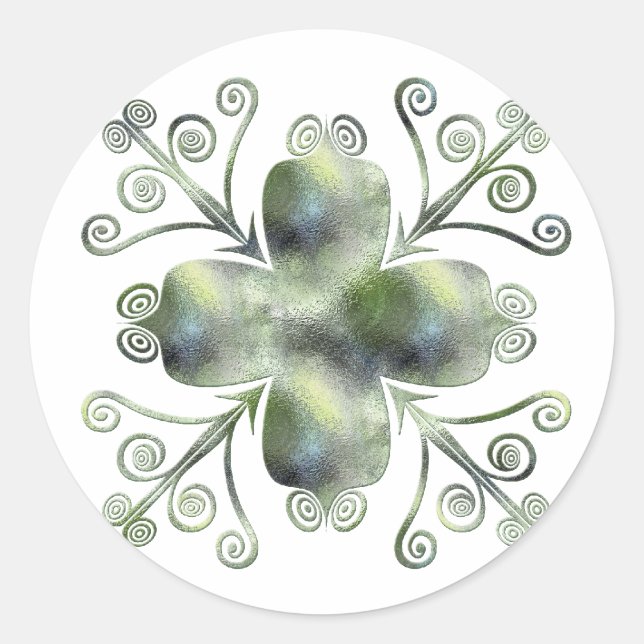 Green Glass Texture Scrolled Design Stickers (Front)