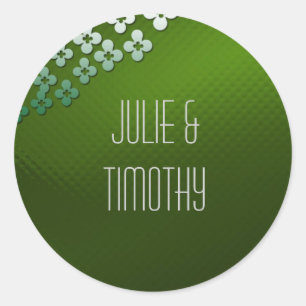 Green glass with flowers classic round sticker