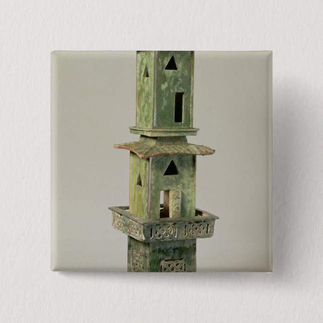 Green glazed model of a tower 15 cm square badge (Front)
