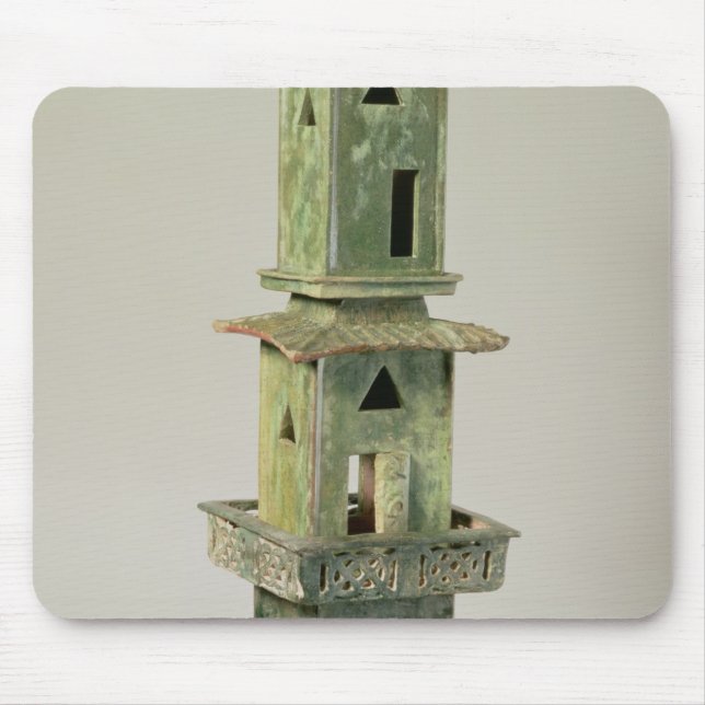 Green glazed model of a tower mouse mat (Front)