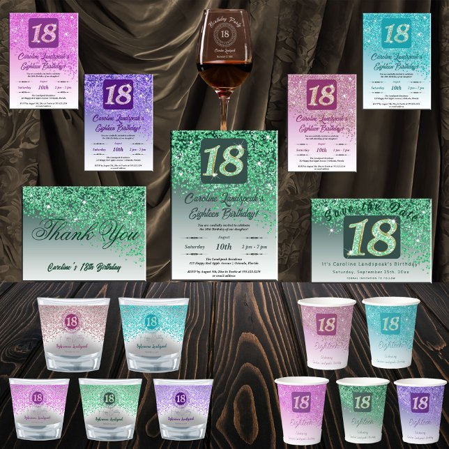 Green Glitter, 18th Birthday Thank You Postcard (Creator Uploaded)