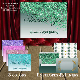 Green Glitter, 60th Birthday Thank You Postcard