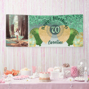 Green Glitter 70th Birthday & Balloons  Banner