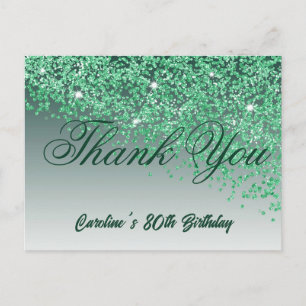 Green Glitter, 80th Birthday Thank You Postcard