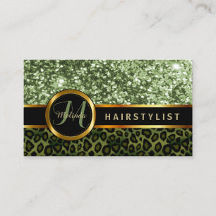 Green Glitter and Leopard Skin - Hairstylist Business Card
