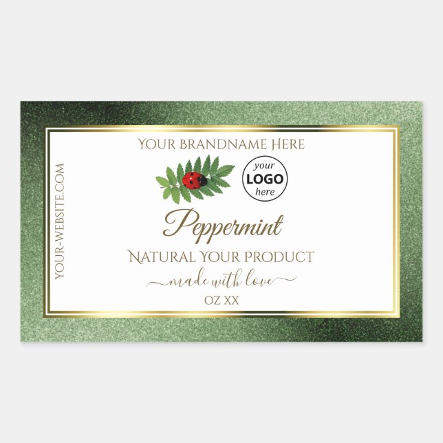 Green Glitter and White Product Label Ladybug Logo (Front)