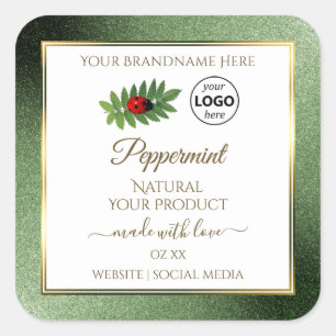 Green Glitter and White Product Label Ladybug Logo