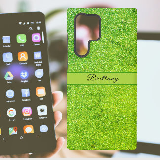 Green Glitter Artsy Abstract Add Name Samsung Galaxy Case