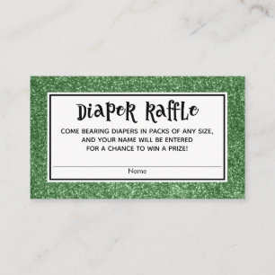 Green Glitter Baby Shower Diaper Raffle Cards
