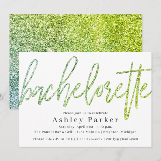 Green Glitter Bachelorette Party Invitation (Front/Back)