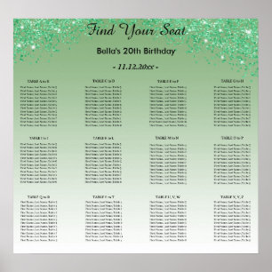 Green Glitter Birthday Alphabetic Seating Plan Poster