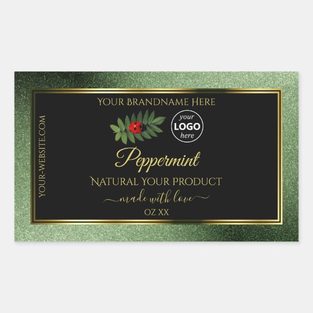 Green Glitter Black Product Labels Ladybug Logo (Front)